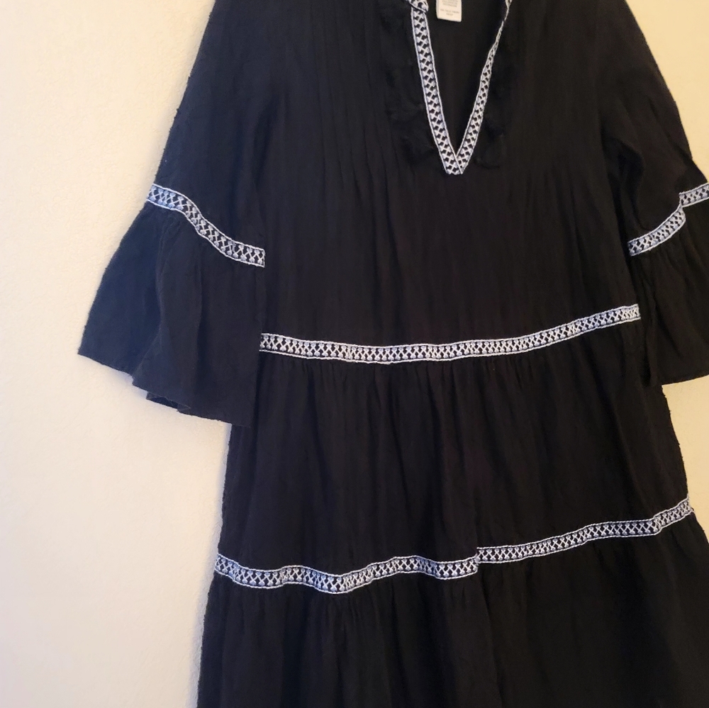 Tommy Bahama Black Embroidered Tassel V-neck Dress Womens Size XS Tunic Cotton - Picture 9 of 16